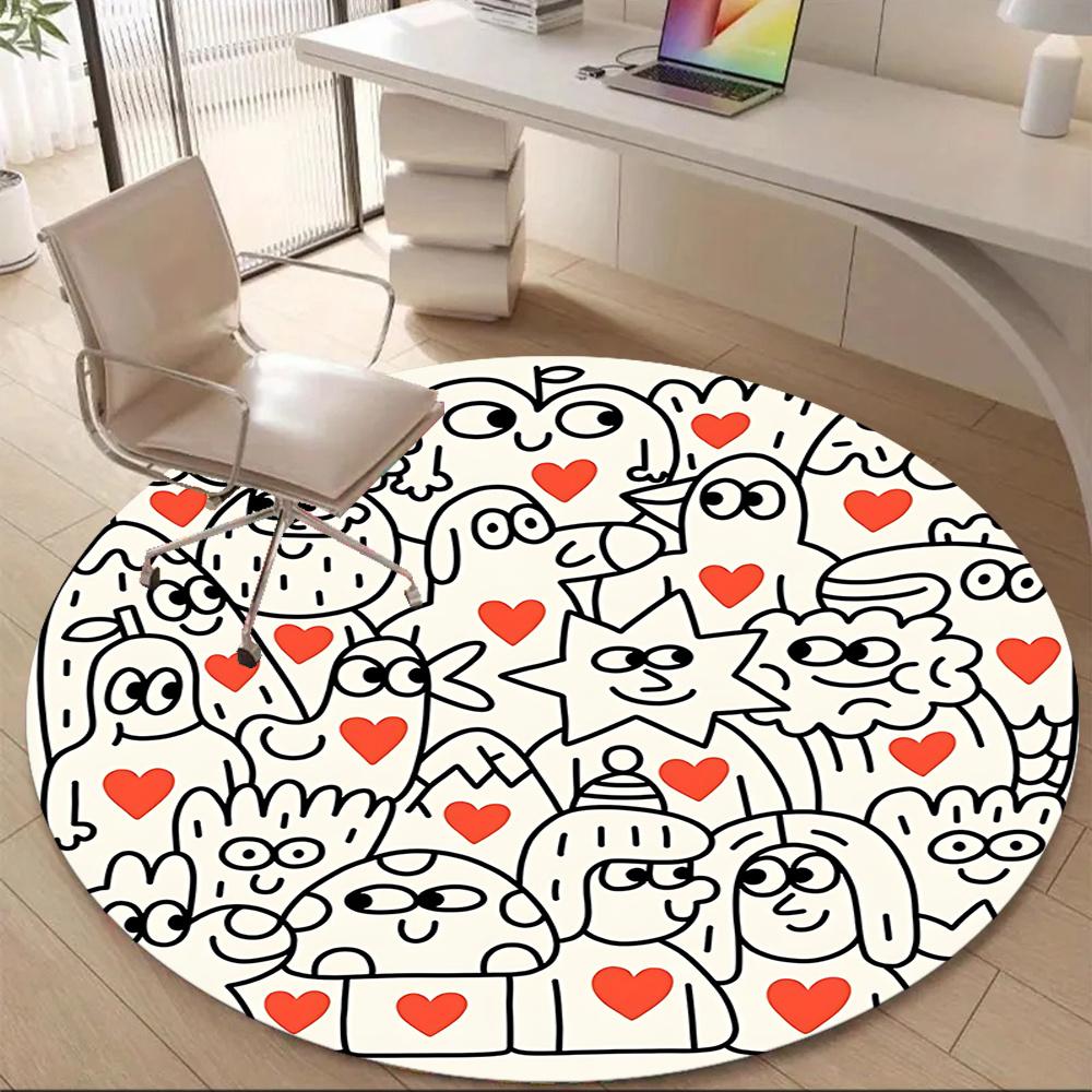 1pc Doodle Hearts Office Round Area Rug, Indoor Mat Suitable ForOffice, Under Office Chairs Bedroom Living Room Home Decor, Room Decot131