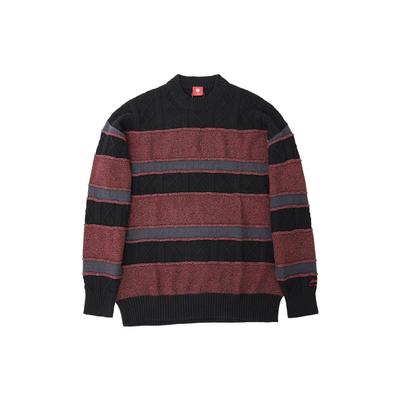 Li Ning Color Block Gestreifter Locker Geschnittener Rundhals-Pullover Herrenpullover Schwarz Rot AMBR060-5
