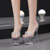 Women's Ultra-high Heels Flower Thick Heels Transparent Thick Soled Crystal Heel Sandals 17.5 Heels