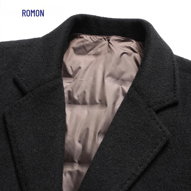 ROMON Men's Cashmere-Wool Blend Long Overcoat with Goose Down Liner