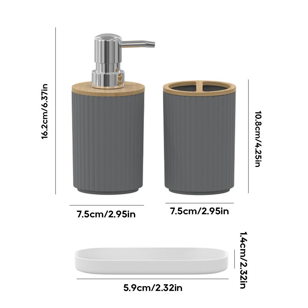 Ensemble de salle de bain en bois de bambou: Comprend Bouteilles, Brosse de Toilette, Porte-Brosse à Dents, Poubelle - 3 Pièces.