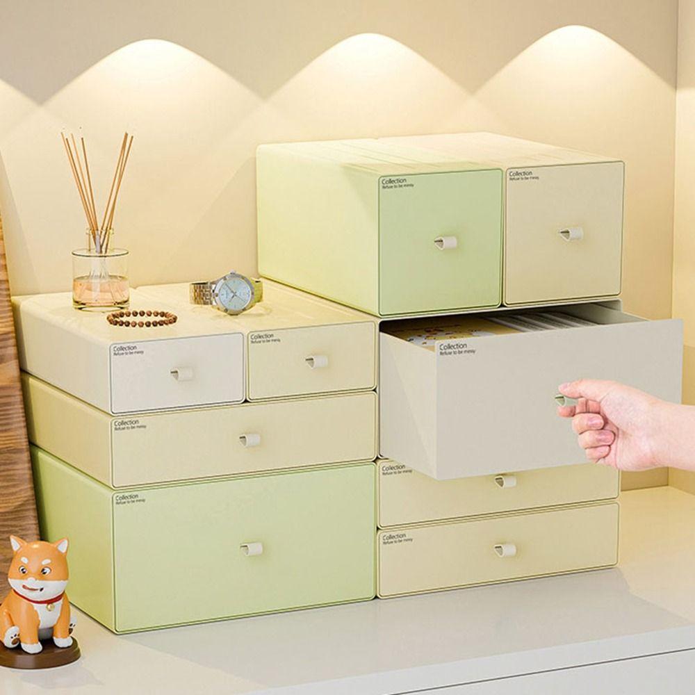Plastic Cosmetic Storage Box Stackable Makeup Storage Container Stationery Storage Box  Dormitory
