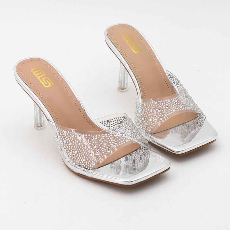 Fashion Shoes Slippers Soft Women Heels Glitter Slides Fashion Low Beige Heeled Sandals Pantofle Comfort High Jelly Summer Luxury Black