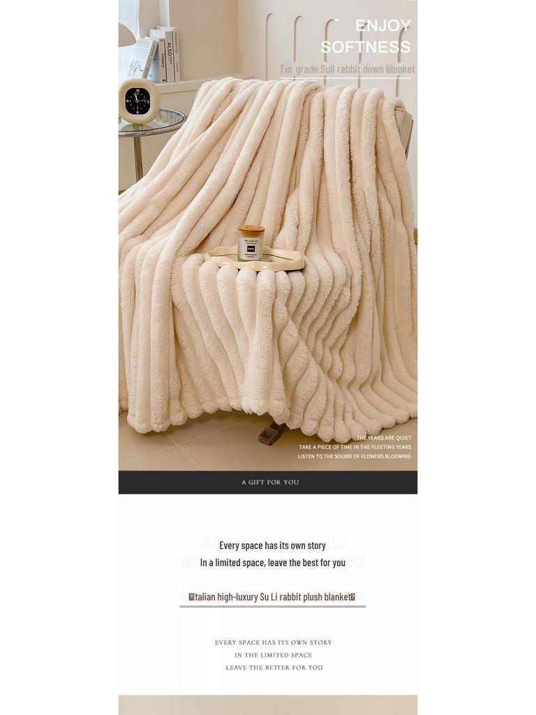 Double-Sided Plush Rabbit Winter Blanket - Soft Coral Fleece for Office, Sofa, or Bed