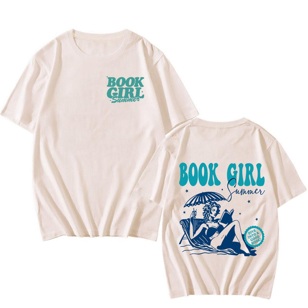 Book Girl Music Printing T-shirt Retro T-shirt Summer Cotton Short Sleeve Casual T-shirt High Quality Clothes for Women Men Tees
