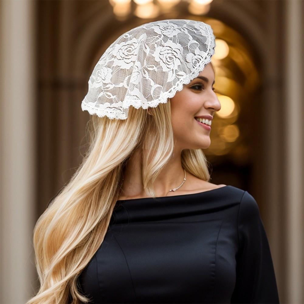 Round Floral Head Cover Romantic Bandana Soft Comfortable Lace Veil Girl