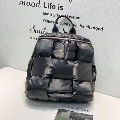 Women's Casual Backpacks Down Computer Backpack Autumn Winter Style Korean Fashion Space Cotton Solid Color School Bag