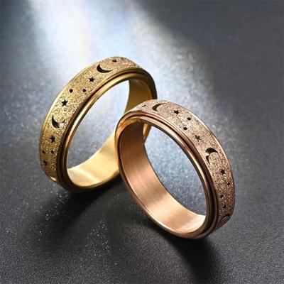 Women Men Ring Moon Star Fidget Spinner Ring Anti Stress Stainless Steel Couples Rotating Ring Jewelry Gift