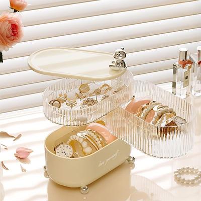 Desktop Storage Box Light Luxury Home and Daily Necessities Jewelry Sundries Dust-proof and Moisture-proof with Cover Rotating Cosmetics Storage