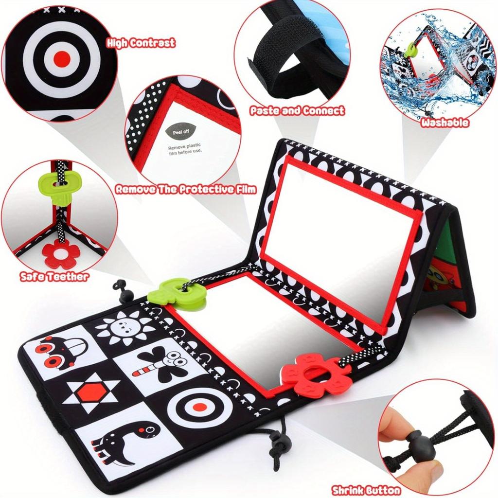 Foldable Baby Floor Mirror Soft Fabric Play Mat Double Sided Tummy Time Activity Mirror for Infant Development and Sensory Stimulation