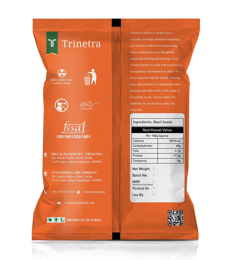 Trinetra Basil Seeds (Sabja Seeds) | Superfood for Digestion, Weight Loss & Skin Health | 500 g
