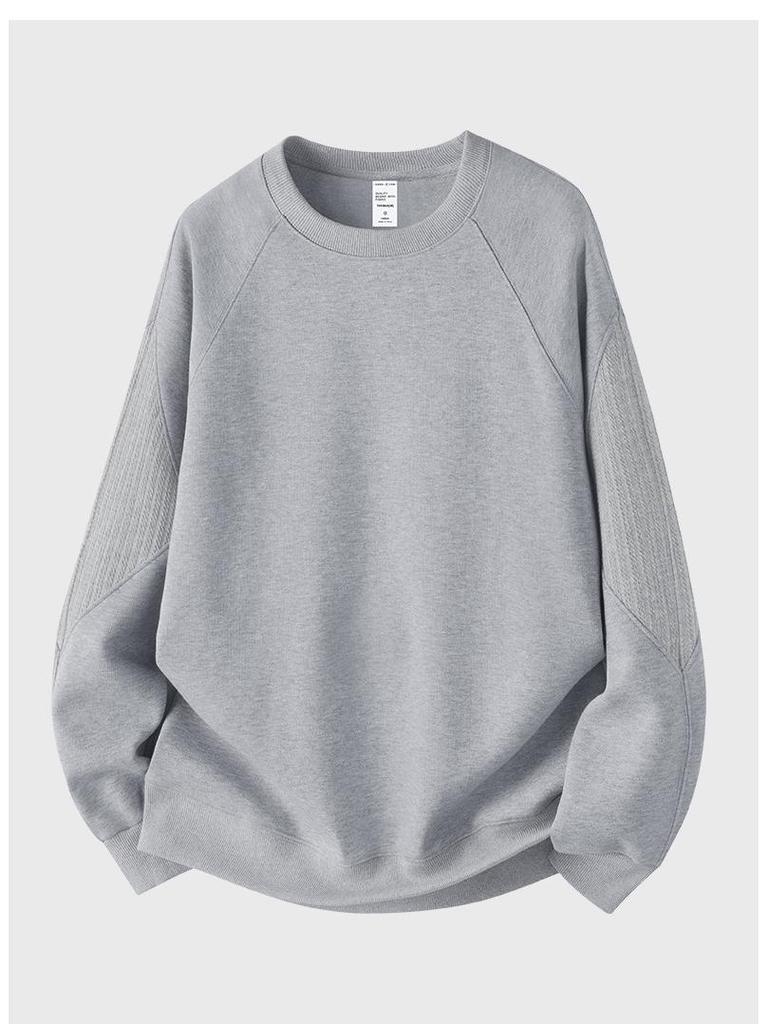 Men's Heavyweight Patchwork Raglan Hoodie: Autumn/Winter Round Neck Casual Layer Top (340G)