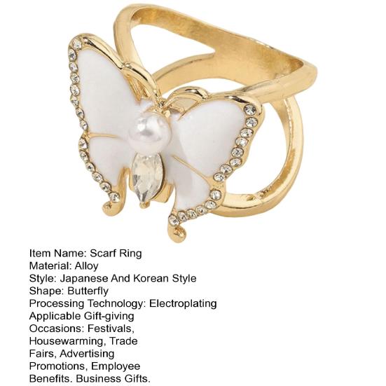 Rhinestone Butterfly Scarf Ring Women T-shirt Tie Clip Shawl Silk Scarves Ring