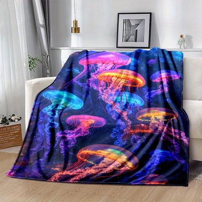1pc Jellyfish Printing Lightweight Flannel Blanket, Comfortable and Warm Blanket, for Camping Sofa Bed and Couch Office, Gift