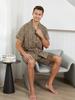 Men's Summer Cotton Pajamas 3-Piece Set: Short Sleeve Top, Long Pants, Casual Thin Shorts Home Wear