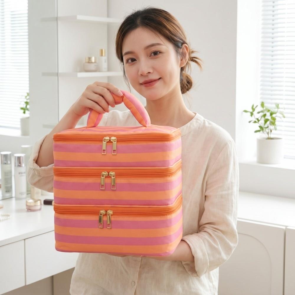 Polyester Multi-Layer Cosmetic Bag Macaron Color Makeup Bag Travel Storage Bag Holiday
