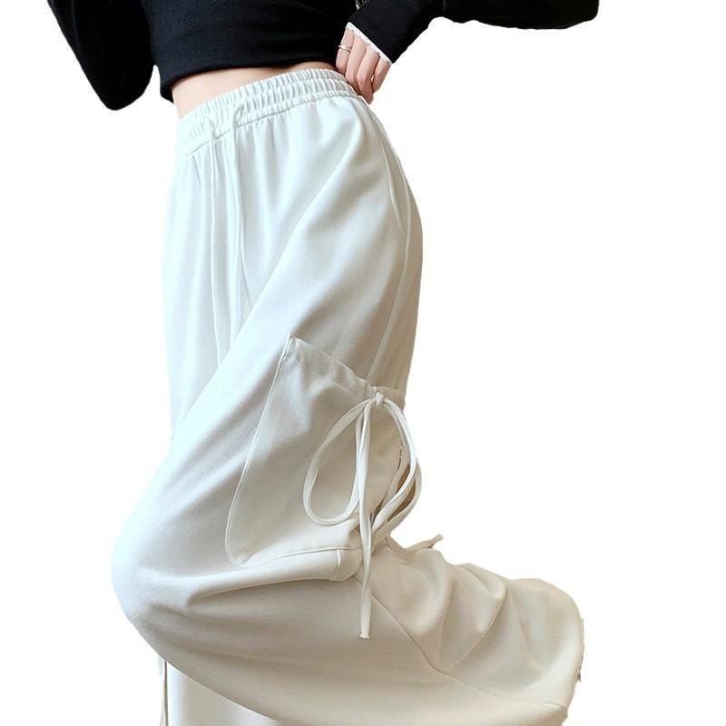Bow Big Pocket Wide-leg Pants Women's Spring and Autumn New High-waisted and Thin Wide-leg Pants Casual Sweatpants