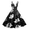 Women's Sleeveless Casual Dress Halloween Print Round Neck Vintage Style Swing Dress with Adjustable Straps for Everyday Wear