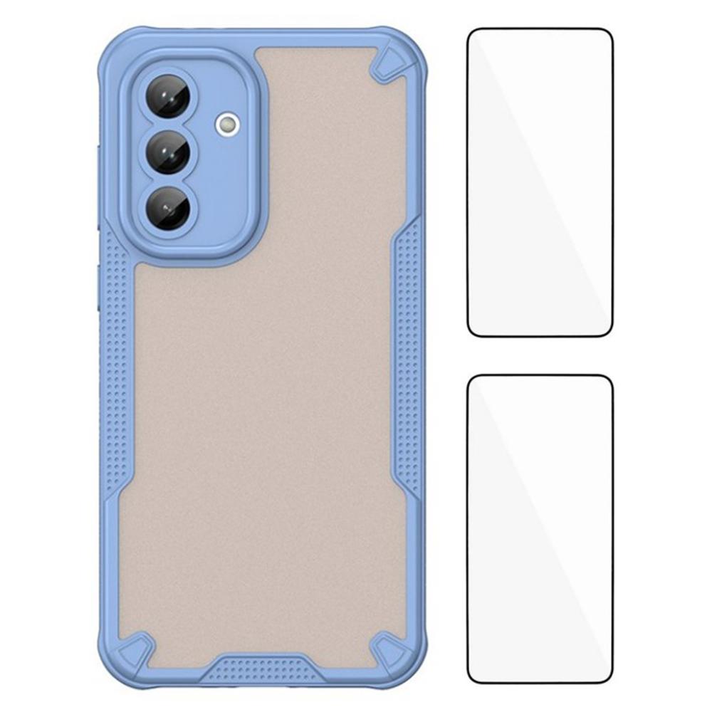 

WANLONFENG MFFJ Series For Samsung Galaxy A56 5G Back Cover with 2PCS Tempered Glass TPU+Acrylic Phone Case Blue
