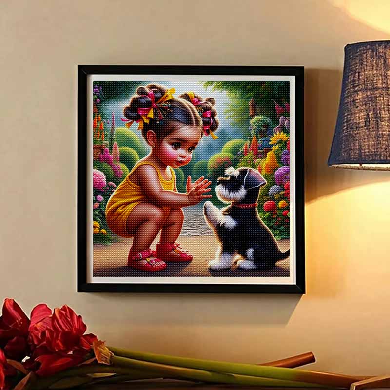 New Arrival 5D DIY Full Circle Diamond Painting "Girl and Dog" Embroidery Cross Stitch Home Decor Gift