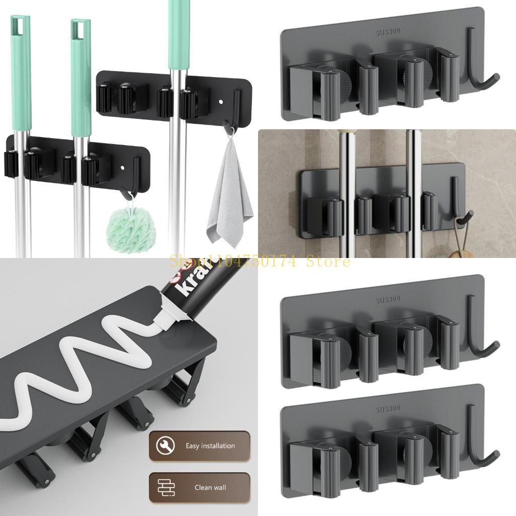 Broom Holder Stainless Steel Wall Mount Mop Holder Adhesive Holder Organiser Hanger Hook Strong Bearing top sale China Mainland 1690₽