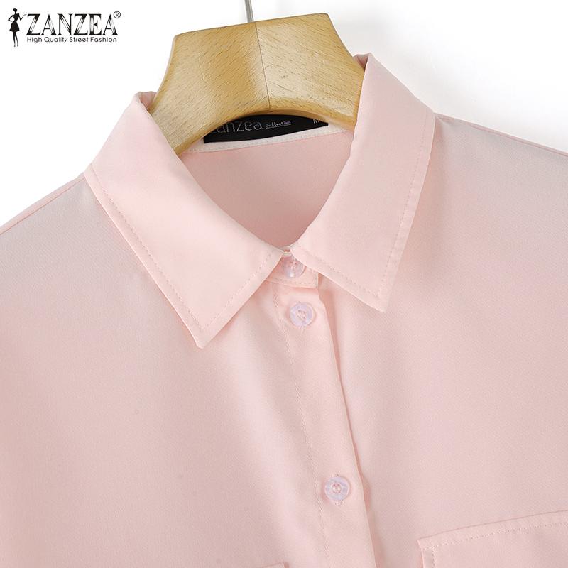 ZANZEA Women Casual Fake Two Piece Solid Color Long Sleeve Shirts