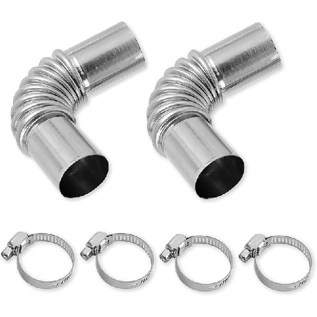 2Pcs Stainless Steel 25Mm Parking Air Heater Exhaust Pipe Tube Elbow Connector,Diesel Heater Exhaust Pipe With 4 Clamps For Clamp Compatible With Elbow