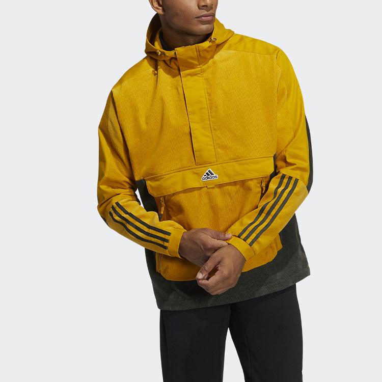 adidas Corduroy Colorblock Sport Hoodie Jacket With Half-Zip And Logo Men Outerwear Deep-Earth-Brown HD0366