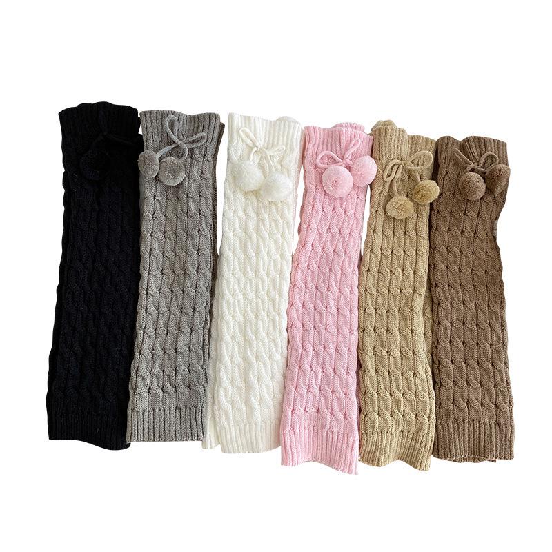 Korean Style Cable Knit Pom Pom Children's Leg Warmers - Autumn/Winter Fashion Slouch Socks for Baby Girls