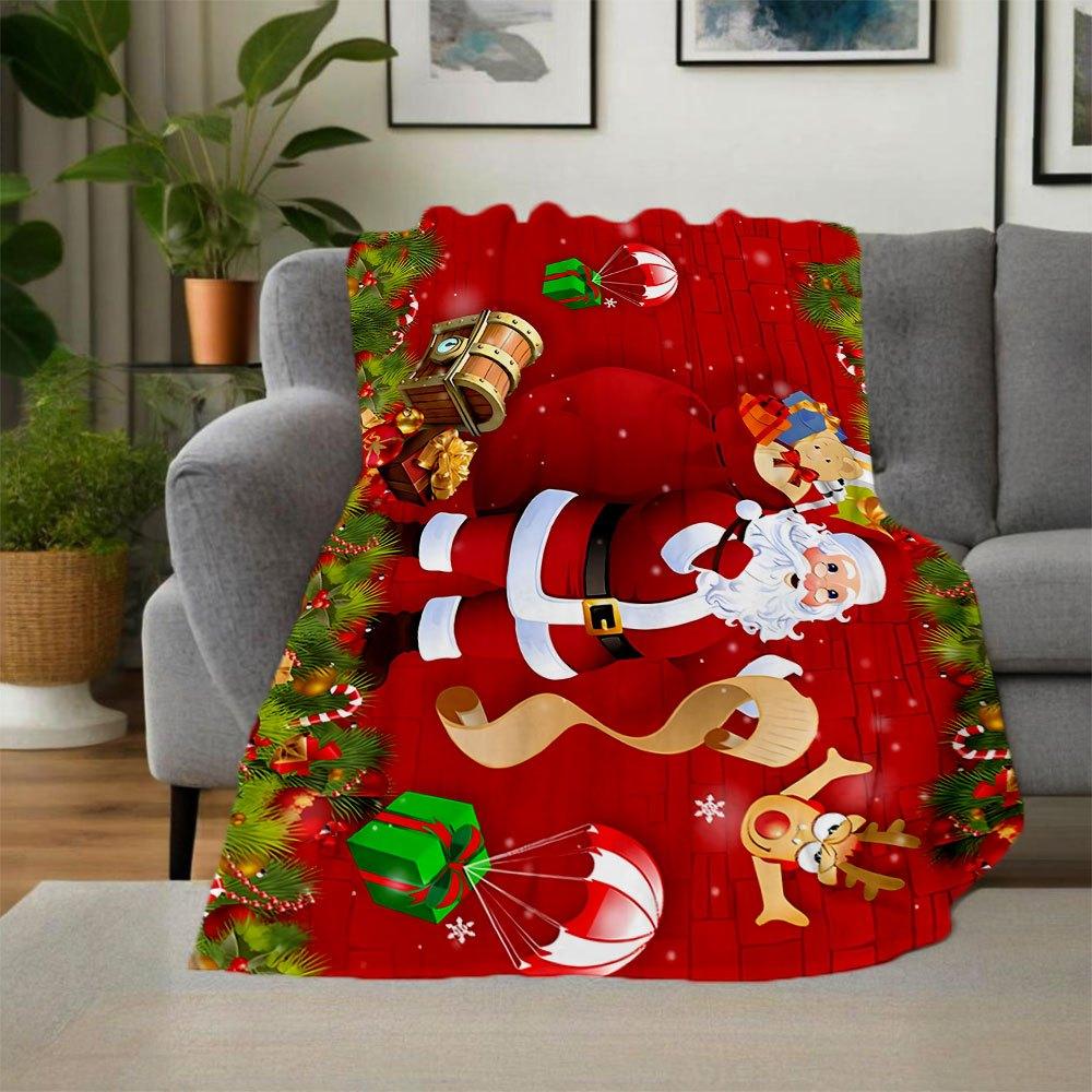 Christmas Santa Claus Gift Card Holder WalletBlanket Flannel Throw Blanket for Sofa, Bed, Travel, Camping, Office, Couch, Chair, And Bed Gif