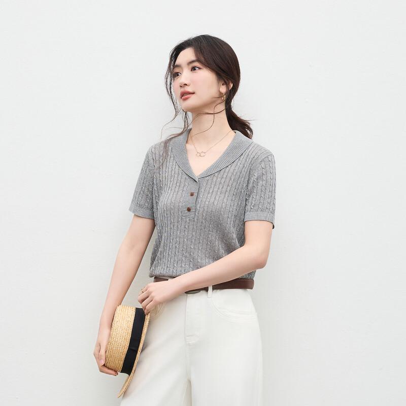 Women's Linen Blend Cable Knit Short Sleeve Top