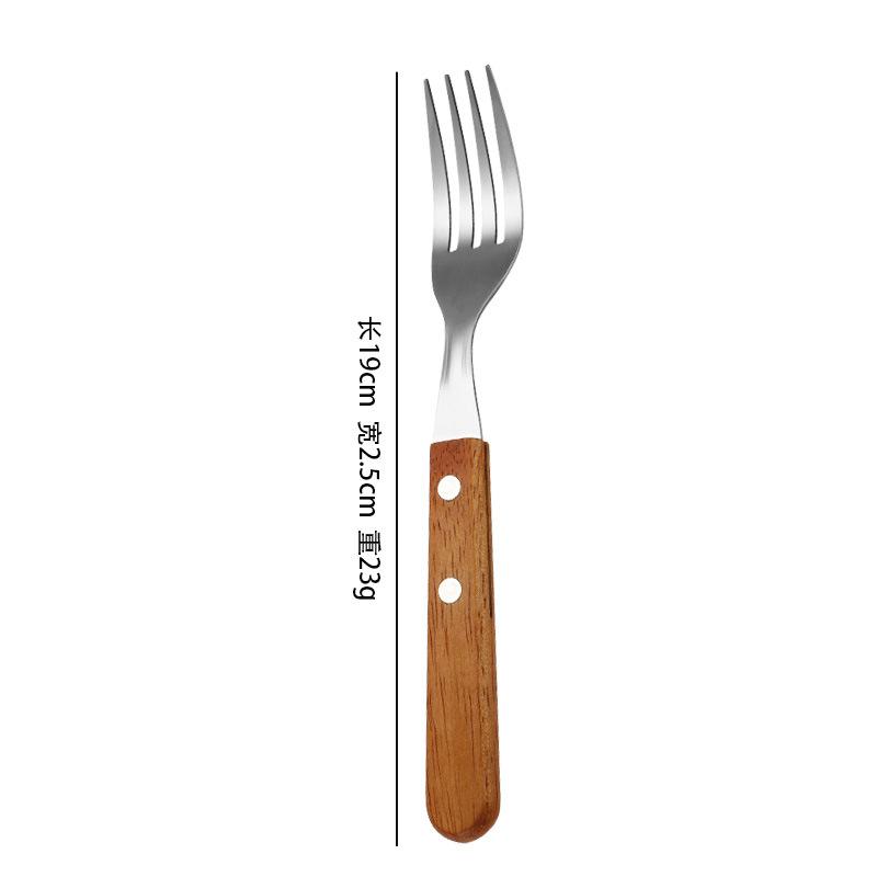 Stainless steel tableware, meal spoon, steak knife, sharp mouth steak three-piece set, wooden handle, spoon set, knife, fork and spoon