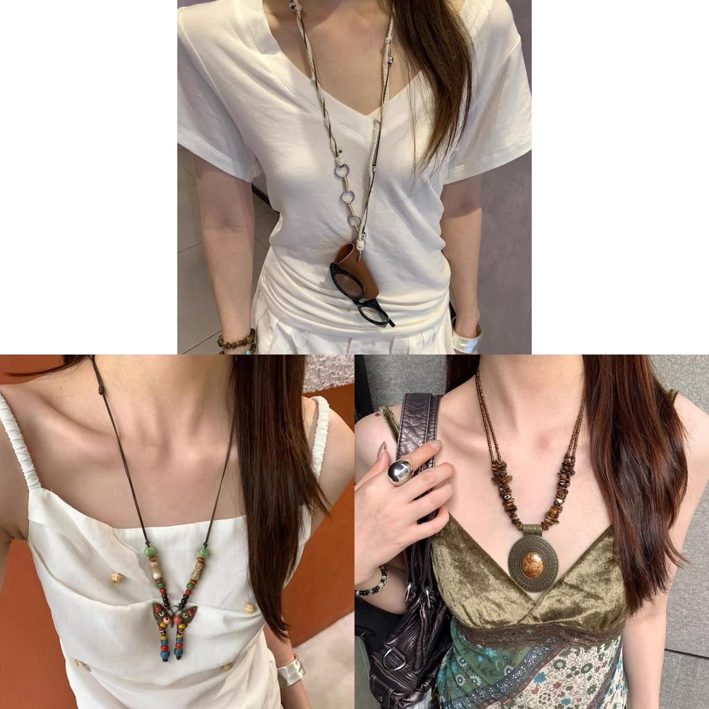 Lange Kette im Vintage-Stil für Damen mit handgefertigten Perlen