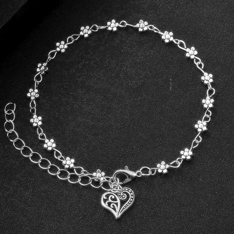 

Retro Punk Style Flower Love Pendant Anklet, Women s Personalized Creative Ethnic Style Holiday Accessories Gifts