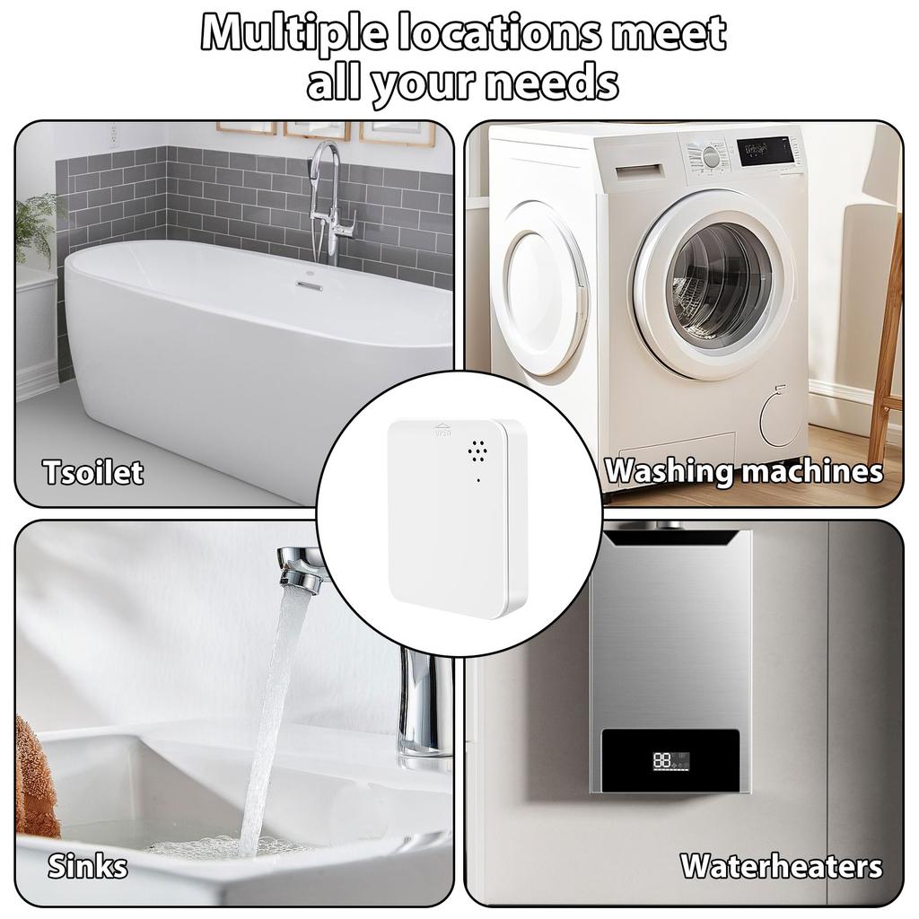 Water Leak Alarm High Sensitivity 90dB Loud Alert Wireless Leak Detector with Remote App Notification for Basement