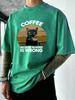 Cat Like Drink Coffee Printed Men Washed TShirt Cotton Summer T Shirts Vacation Oversized Streetwear Soft Casual Clothes