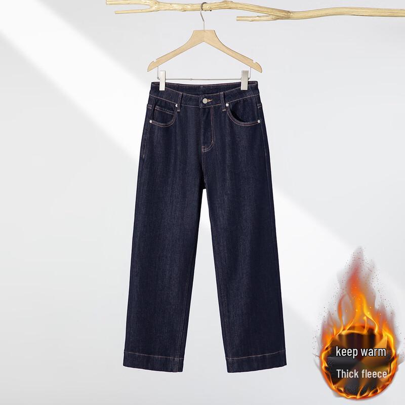 RAIN.CUN Women s High-Waist Slim Straight Fleece-Lined Jeans 30