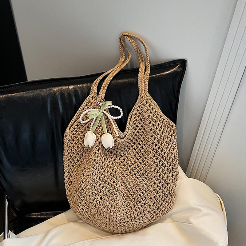 Borsa a Spalla da Donna Lavorata a Maglia Colore Unito Estetica Borsa Hobo Grande Capacità Borsa a Shopper all'Uncinetto Borsa a Mano Quotidiana da Donna KTB