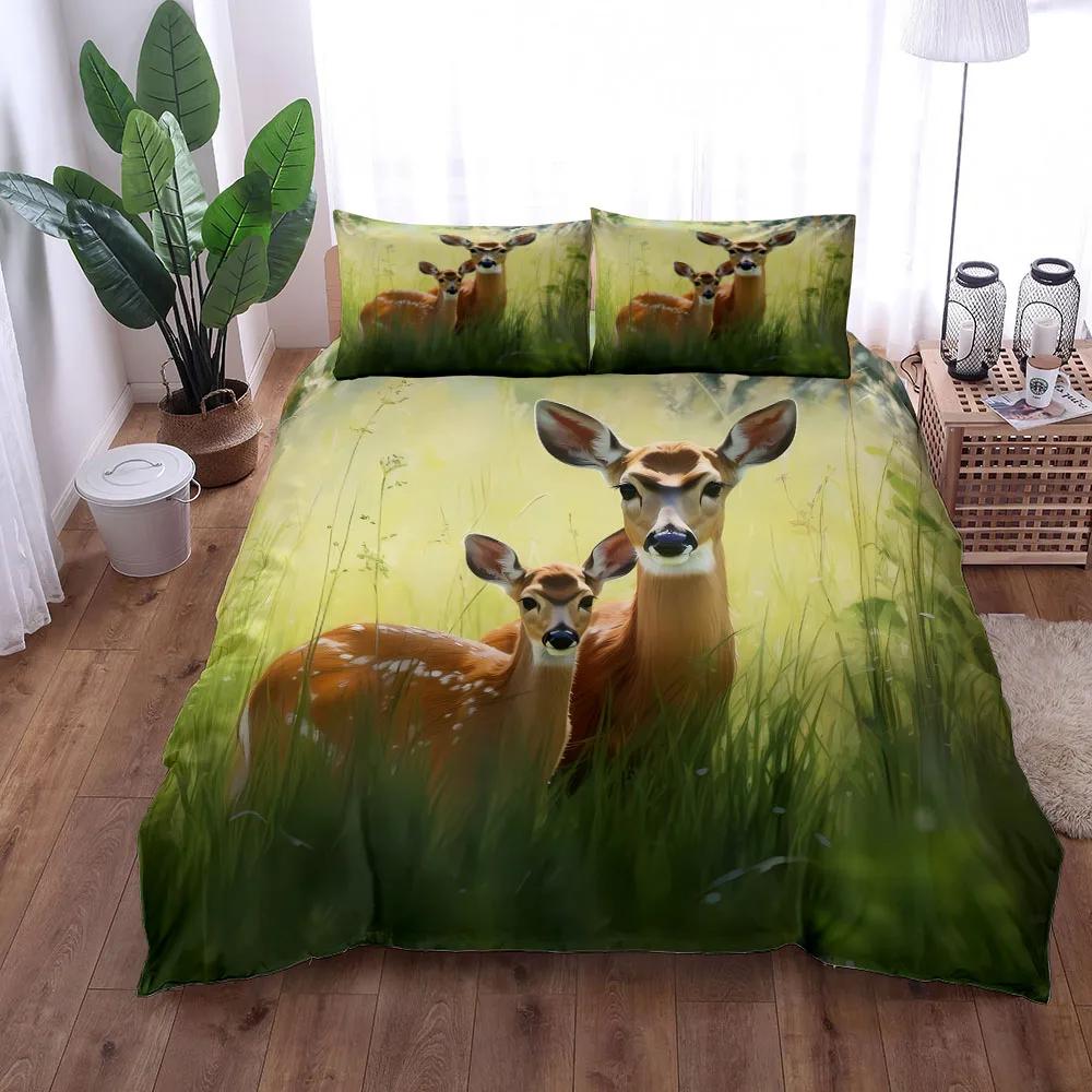 Camouflage Deer Duvet Cover Set UK Single Double Queen US Twin Full King Size pkm Bed Linen Set