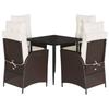 Vidaxl 5-Cz. Garden Furniture Set With Cushions, Brown, Poly Rattan