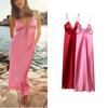 Spring New Sexy V-neck Bows Opening Design Laminated Decoration Silk Satin Texture Dress 2341371