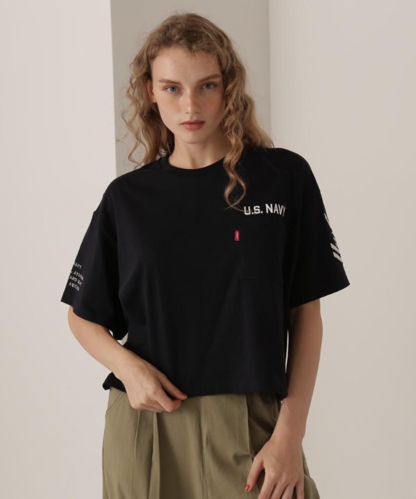 Avirex NAVAL POCKET SHORT T-SHIRT, Women's, Size F 120, Navy, 783-5935601