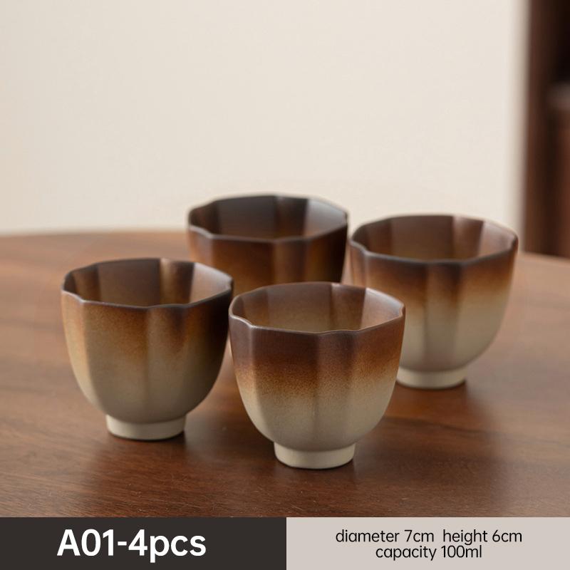 Набор из 4 чайных чашек для кунг-фу Ретро Керамика Грубая глина Каменная керамика Мастерский чайный набор Кулинарные чайные чашки Керамический подарок