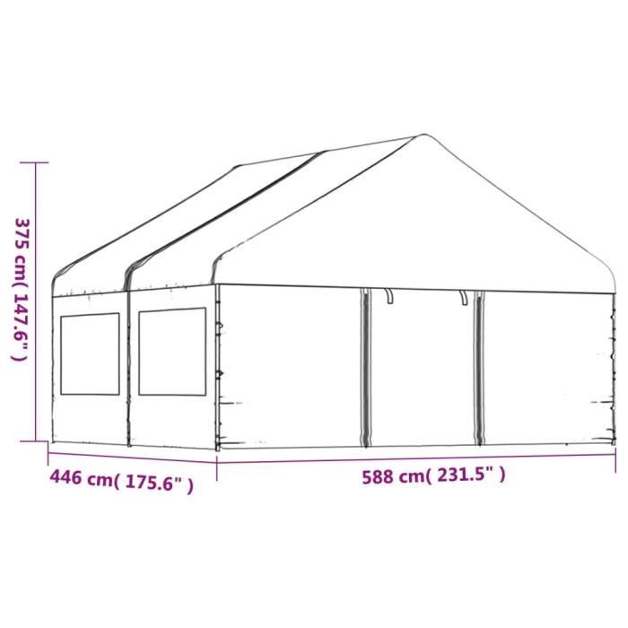 VidaXL Belvédère avec toit blanc 4,46x5,88x3,75 m polyéthylène 3155494