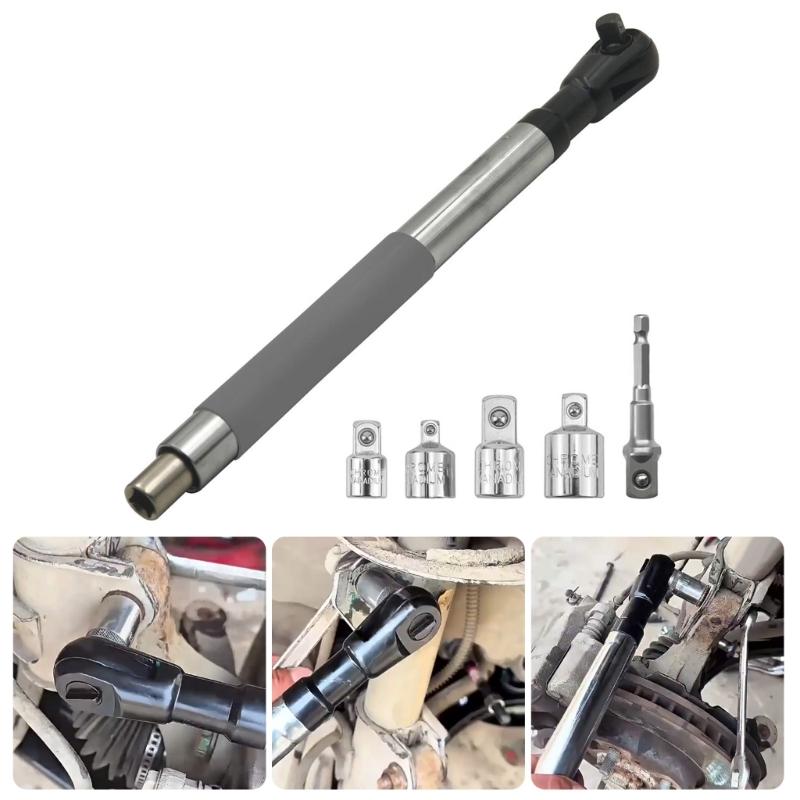 Ratcheting Wrench Spanner Kit 4 Adapters Corrosion Resistant Steel Ergonomic Grip Suitable For Mechanics And DIY Project