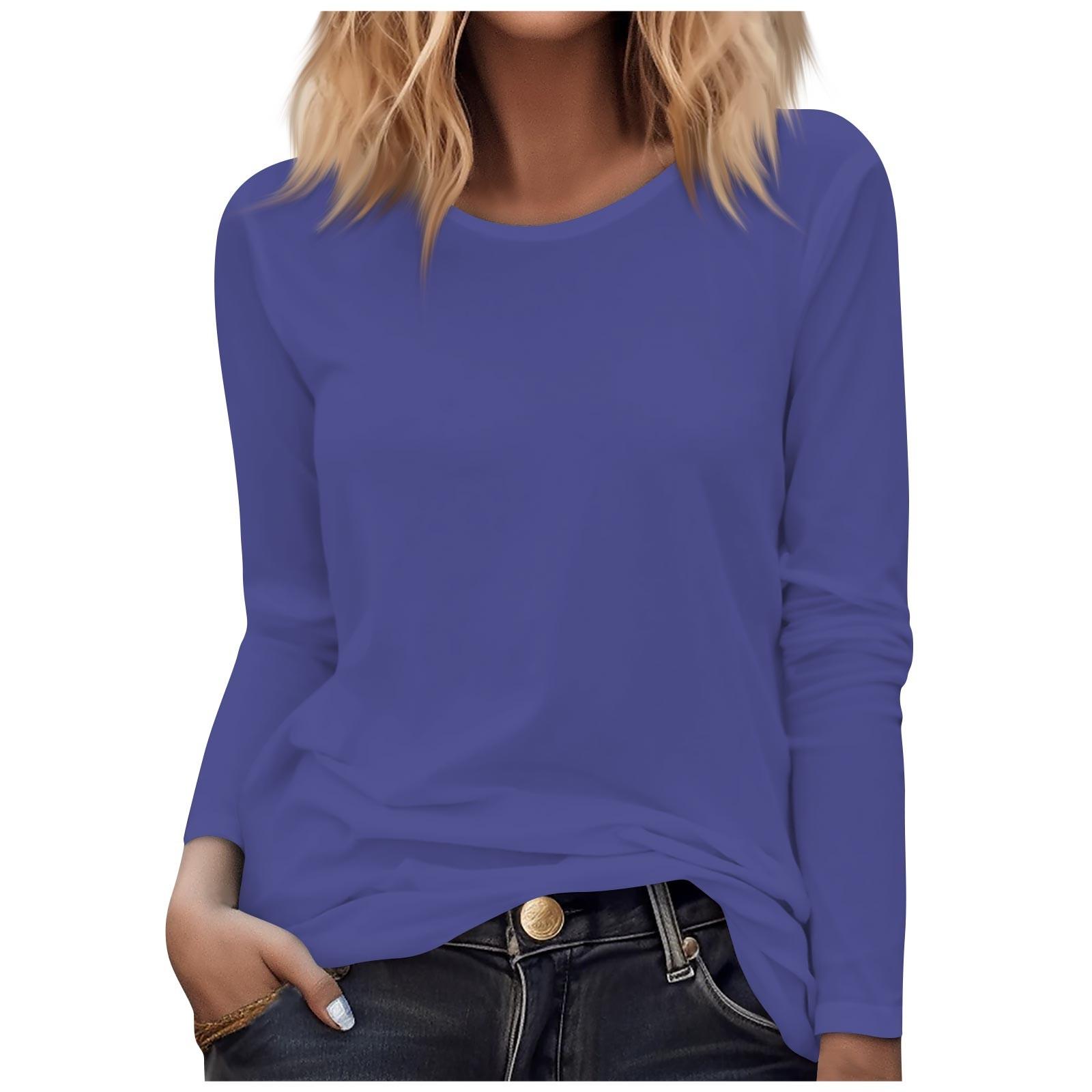 

Женская мода повседневная блузка с длинным рукавом, однотонный круглый вырез, пуловер XXL синий