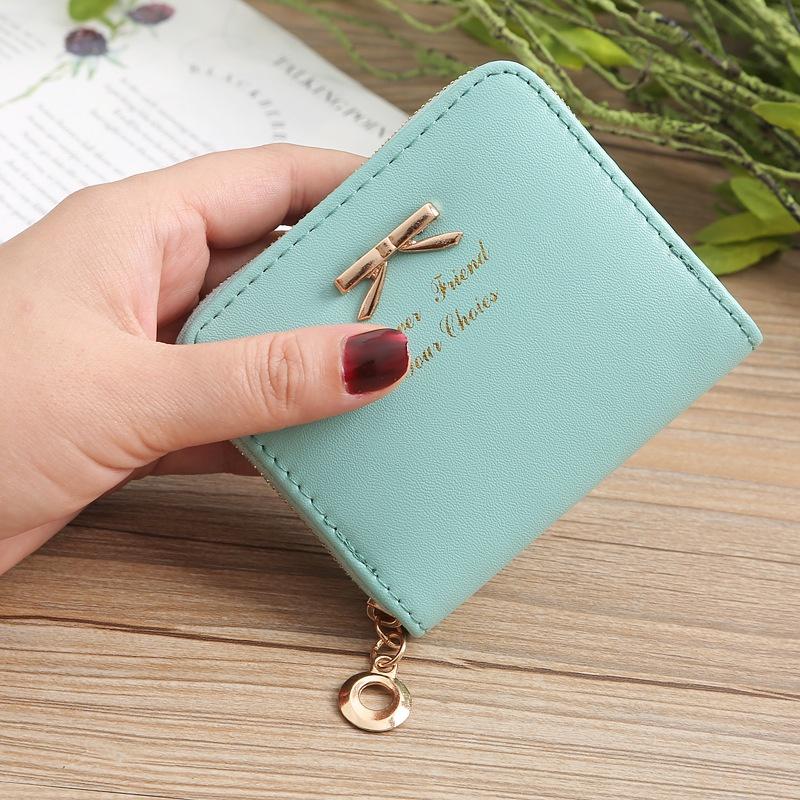 Leather 1pcs Coin Purse Women Bowknot Small Wallet Zipper Around Mini Coin Bag