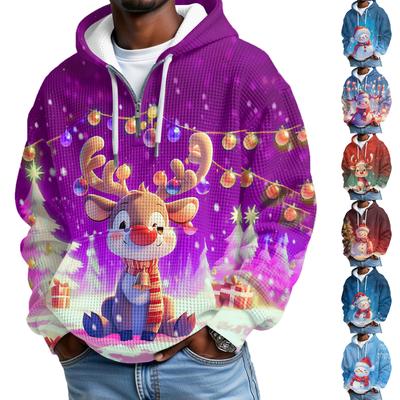 Men's  Fashion  Trendy Half Zipper  Hooded Hood  Pullover  Thickened  Fleece  Texture  Hoodie