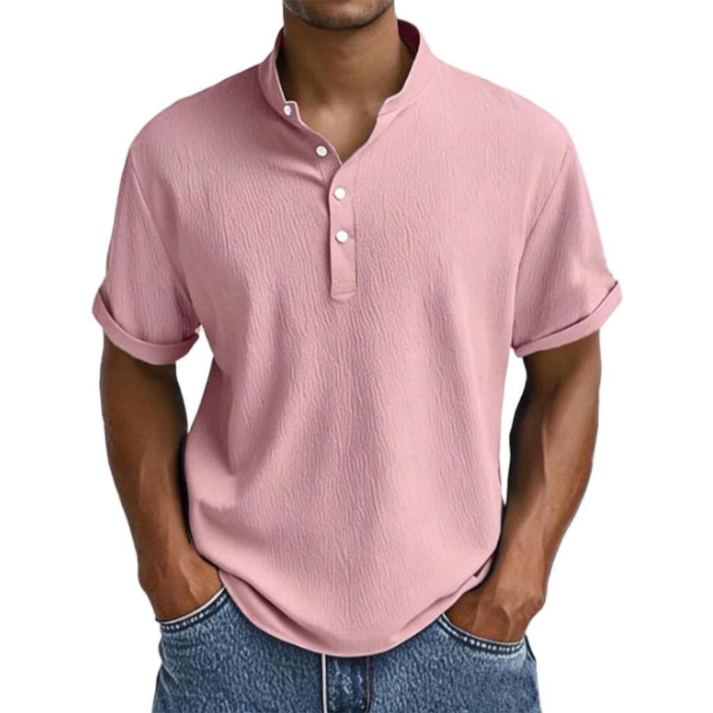 Men's Shirt Short Sleeve Stand Collar Summer Casual Beach Hippie T-Shirts
