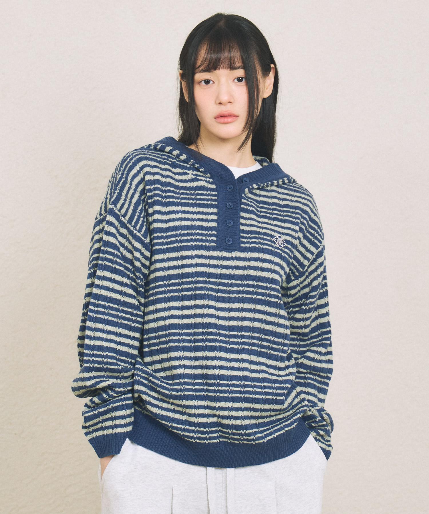 Comoni Nose Button Hood Knit [Blue] Blue/M